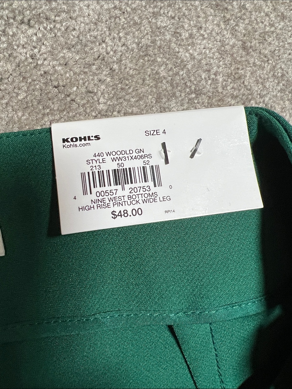 NWT Nine West Emerald Green Wide Leg Pants Size 4 - Picture 2 of 5